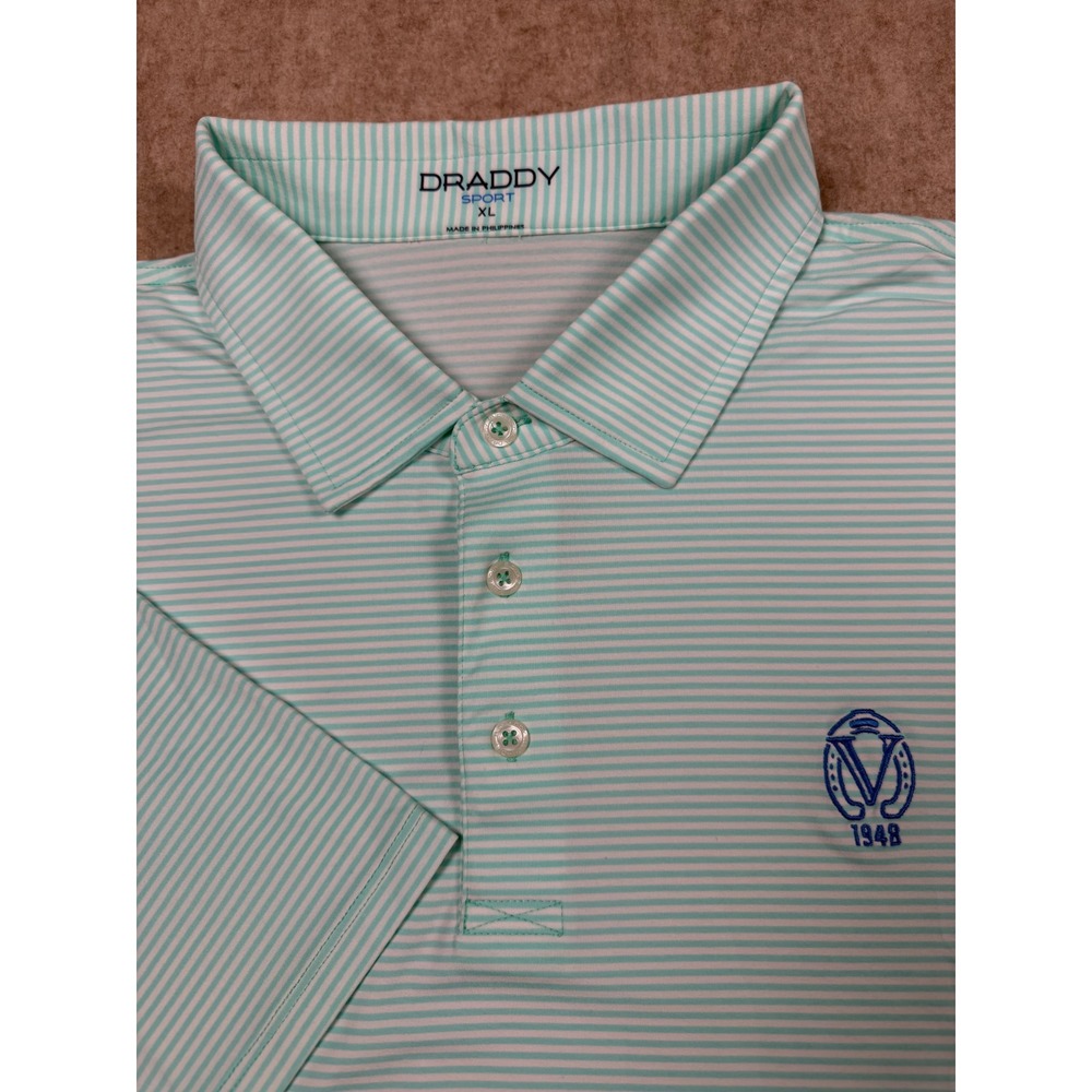 B. Draddy Sport Polo Mens XL Green White Striped Short Sleeve Golf Shirt JE12885